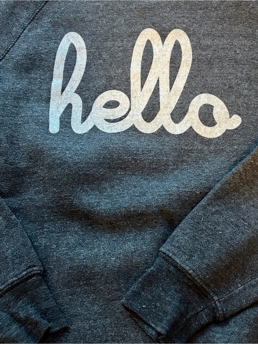 Earth Charcoal Crewneck Sweatshirt with White "hello" Script - Picture 2 of 5
